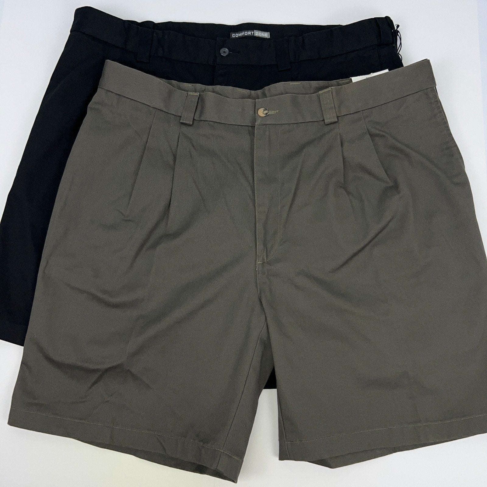 George Foreman Men's Shorts in Black and Gray, Front View with Pleated Design and Button Closure