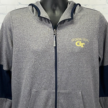 Champion Gray Zip-Up Hoodie with Georgia Tech Logo, Front View, Size Medium