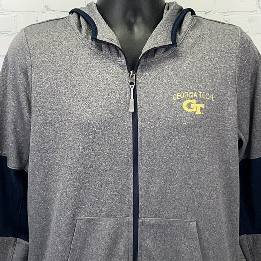 Champion Gray Zip-Up Hoodie with Georgia Tech Logo, Front View, Size Medium