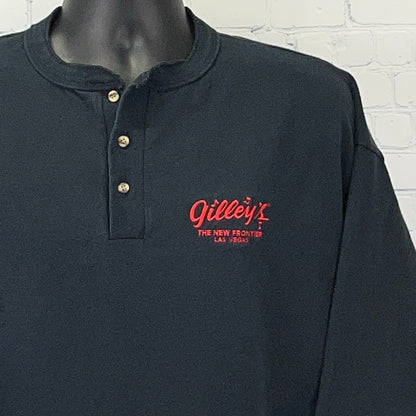 Vintage Las Vegas T Shirt in navy with button collar and Gilley's logo on the front