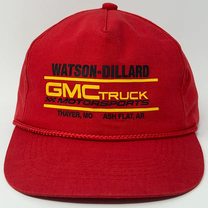 Red Sportsman cap featuring GMC Truck Motorsports logo with unique trim and adjustable fit