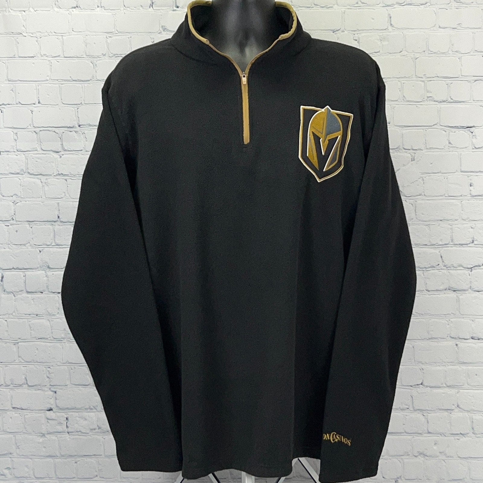 Black Station Casinos Golden Knights Quarter-Zip Pullover with Logo on Chest and Gold Accents