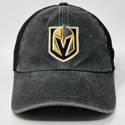 Front view of a gray American Needle Golden Knights Hat with an embroidered logo and mesh back