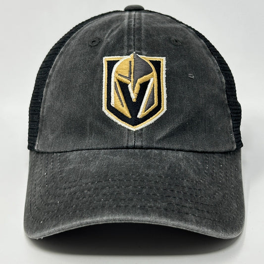 Front view of a gray American Needle Golden Knights Hat with an embroidered logo and mesh back
