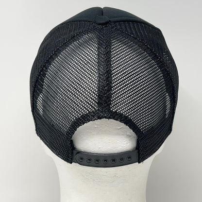 Vintage trucker hat in black, size adjustable, back view