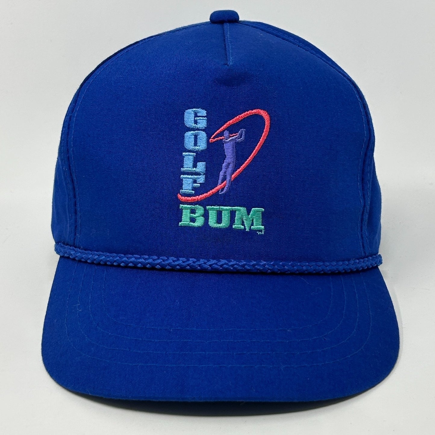 B.U.M. Equipment Blue Golf Hat with Embroidered Logo and Braided Detail on the Front