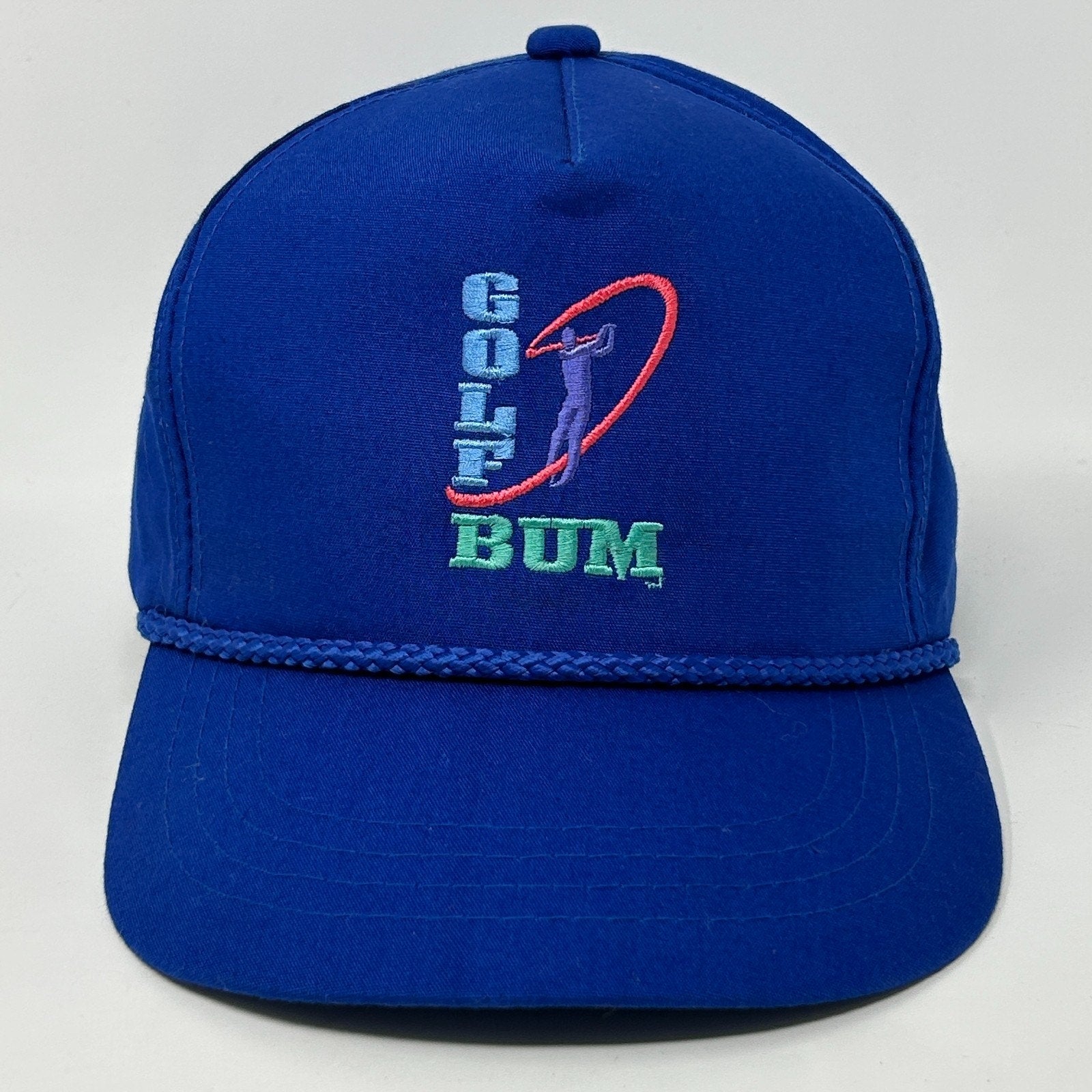 B.U.M. Equipment Blue Golf Hat with Embroidered Logo and Braided Detail on the Front