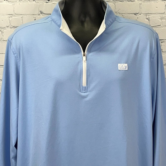 Good Good Light Blue Quarter-Zip Pullover for Men with Logo on Chest, Front View
