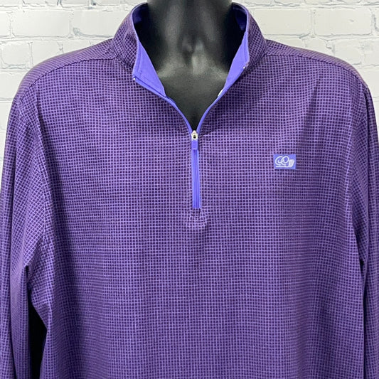 Good Good Quarter 1/4 Q Zip Shirt Golfer Long Sleeve Purple Check 3XL 3XLarge