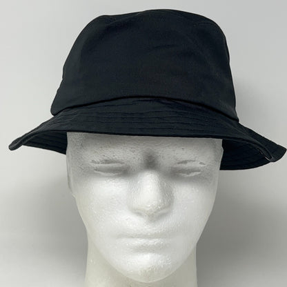 Goorin Bros black bucket hat displayed on a mannequin front view with a wide brim