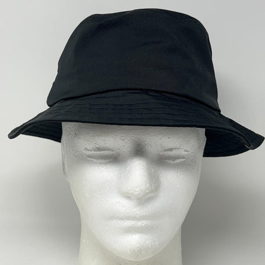 Goorin Bros black bucket hat displayed on a mannequin front view with a wide brim