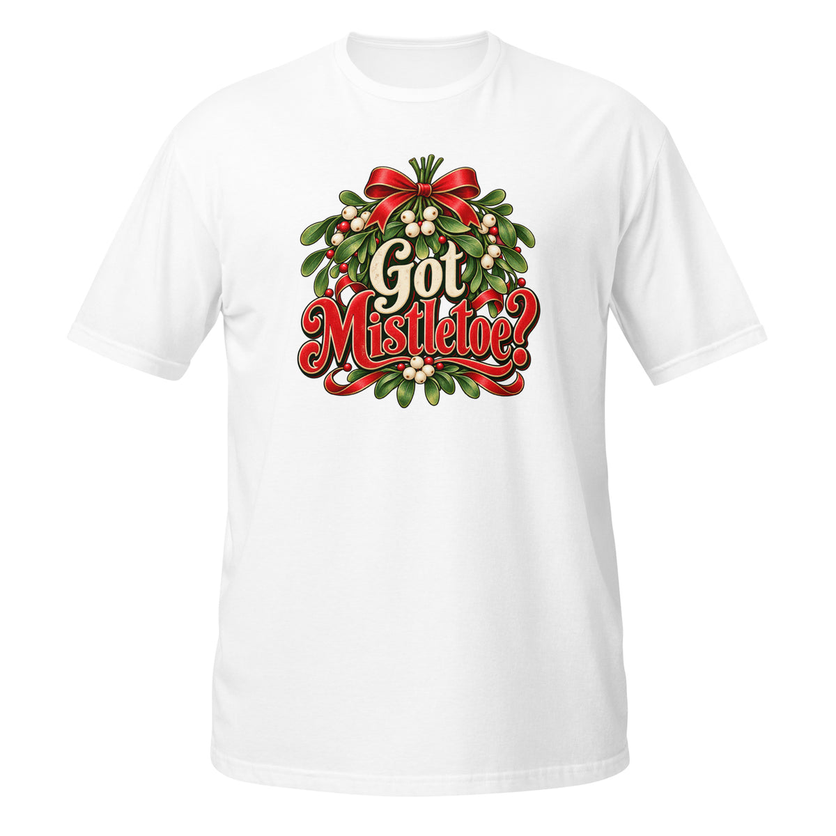 NeonVtg Christmas Mistletoe T-Shirt in White with Festive Graphic
