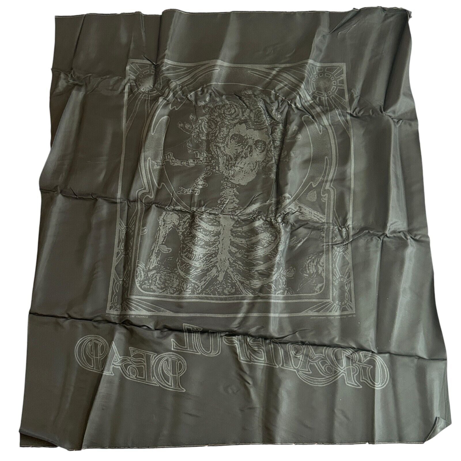 Nikry Co vintage 1990s Grateful Dead Silk Scarf in Black, front view