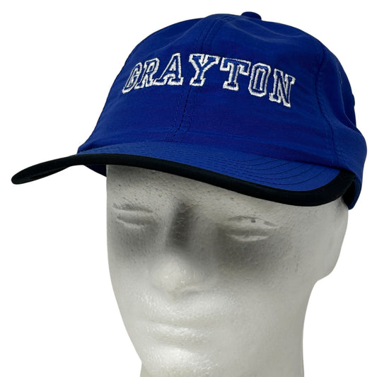 Front view of Ouray Grayton blue hat with embroidered logo and black visor