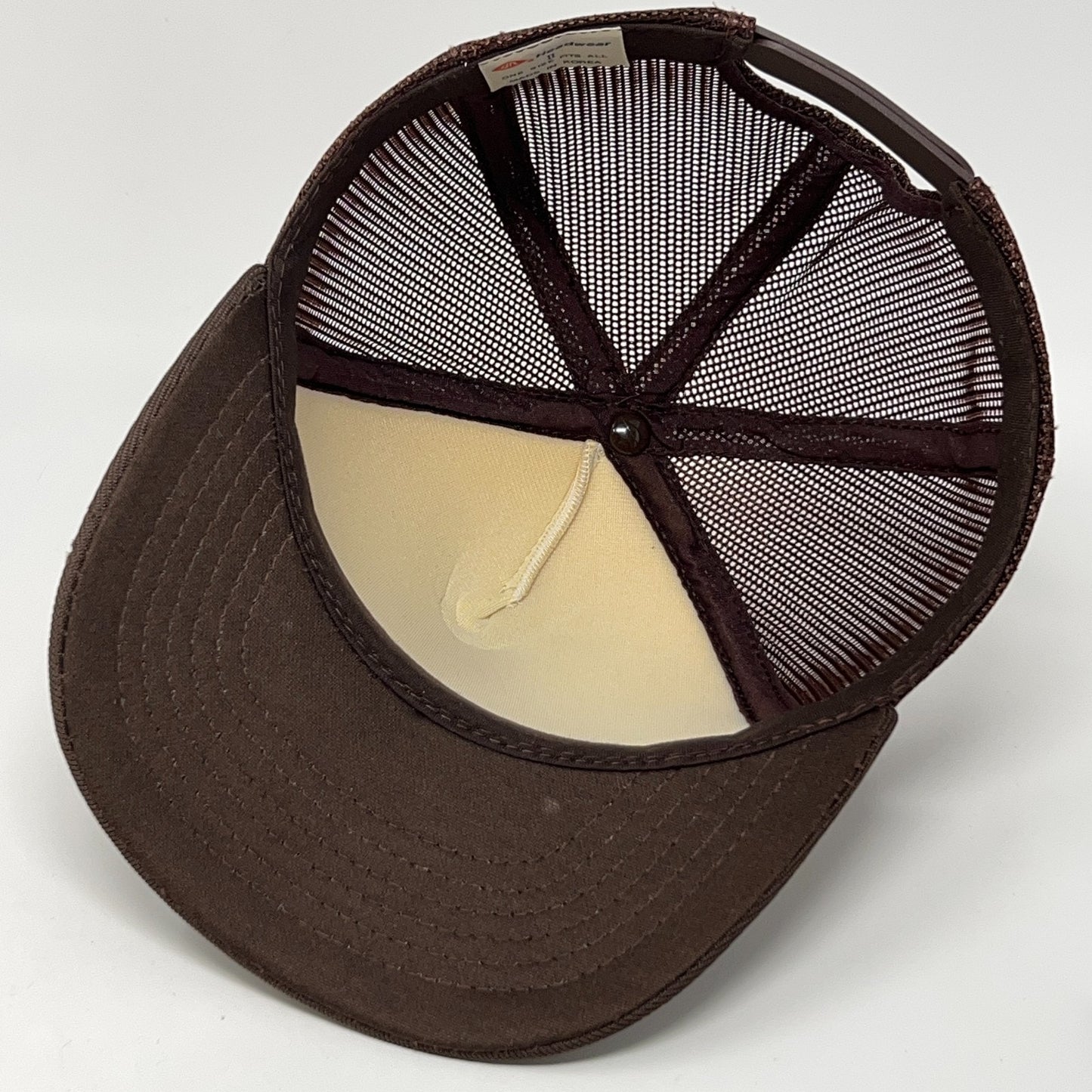 Vintage trucker cap hat in brown, size medium, front view, vintage