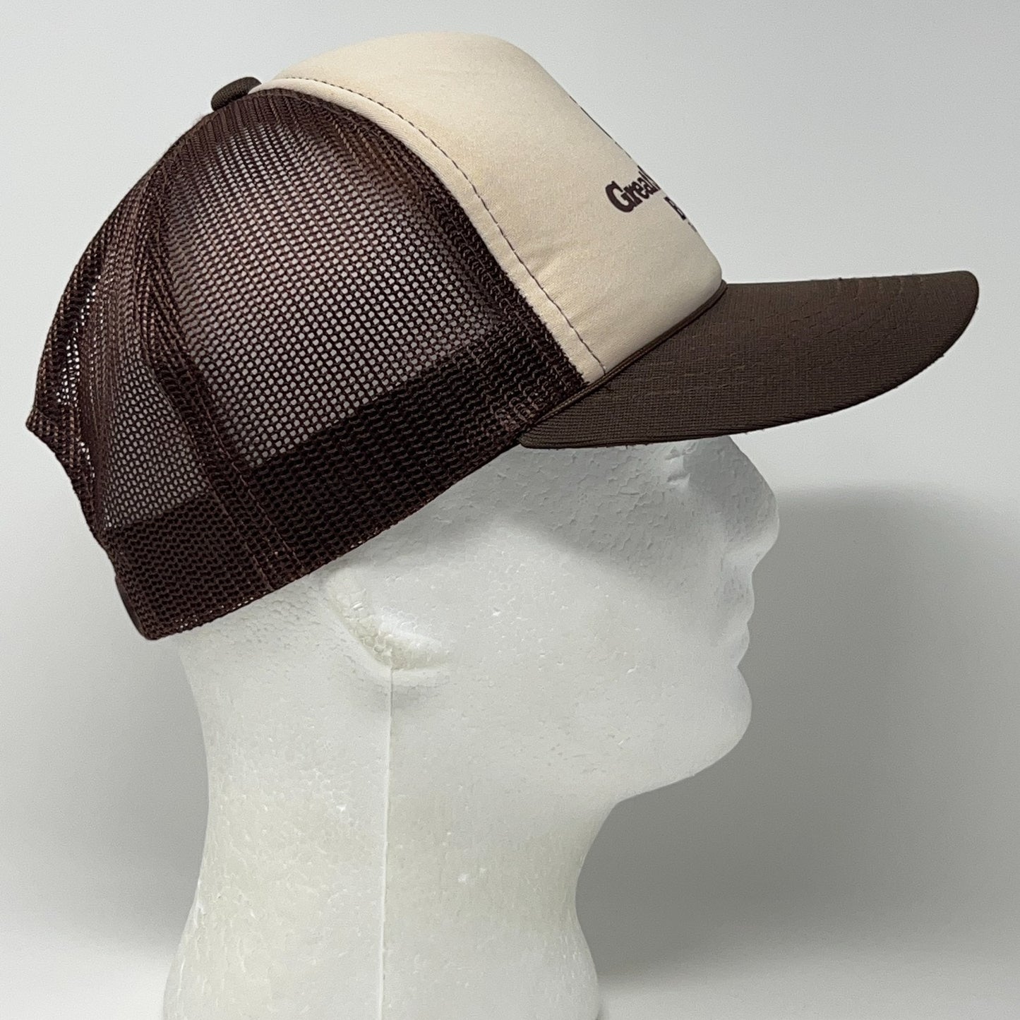 Vintage Trucker Cap Hat in Brown with Mesh Back, Side View