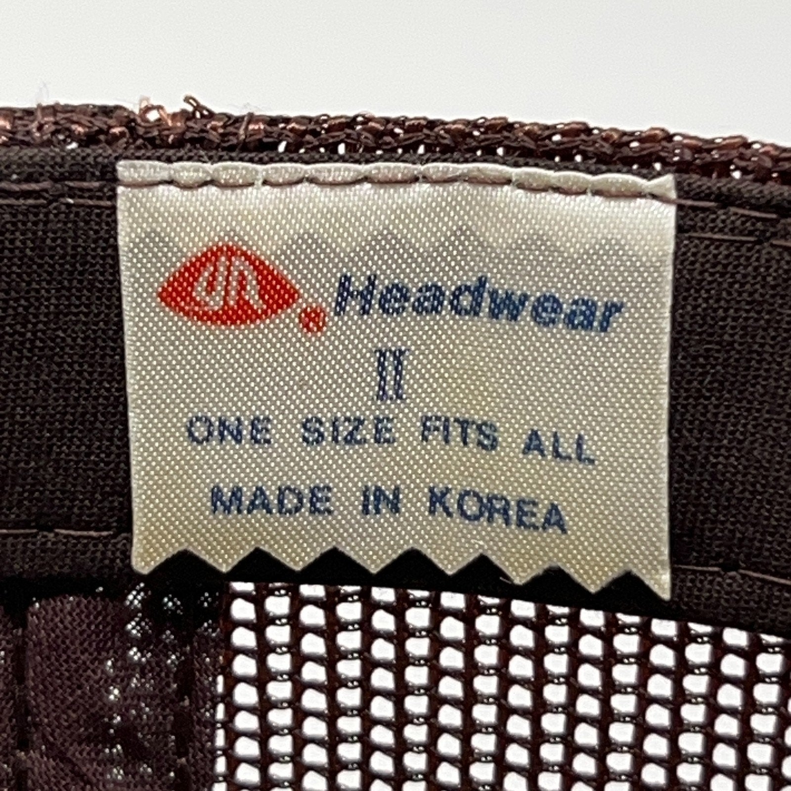 Vintage trucker cap hat in brown, one size fits all, made in Korea, front view