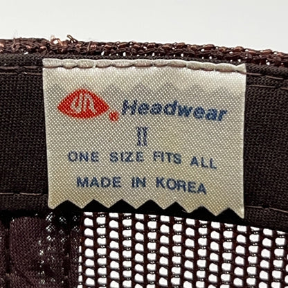 Vintage trucker cap hat in brown, one size fits all, made in Korea, front view