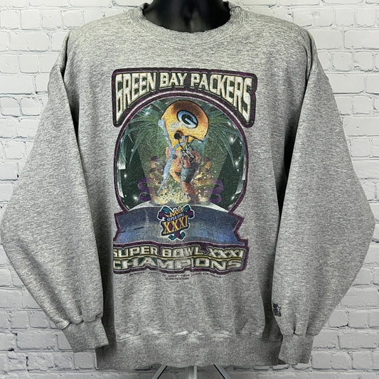 Starter Gray Green Bay Packers Super Bowl XXXI Champions Sweatshirt in X-Large with Vintage Graphic