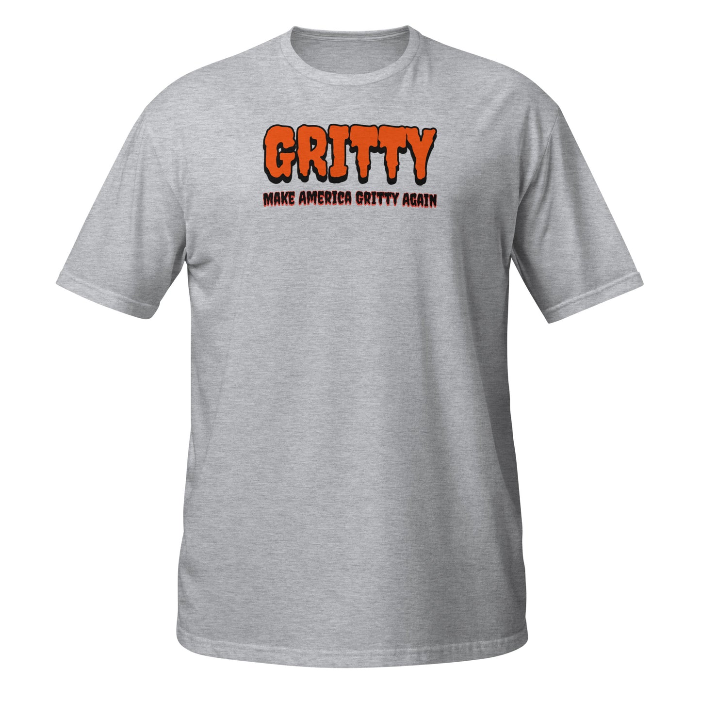Gray Neon Vintage T-Shirt featuring 'GRITTY' and 'Make America Gritty Again' logo, front view, size Large