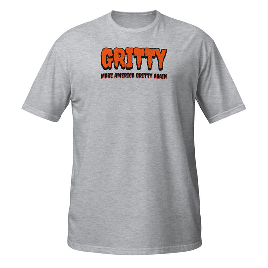 Gray Neon Vintage T-Shirt featuring 'GRITTY' and 'Make America Gritty Again' logo, front view, size Large