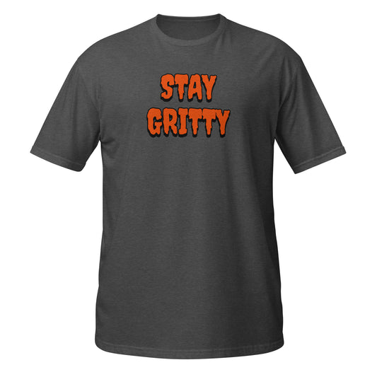 Gray Philadelphia T-Shirt featuring 'Stay Gritty' graphic in orange on the front