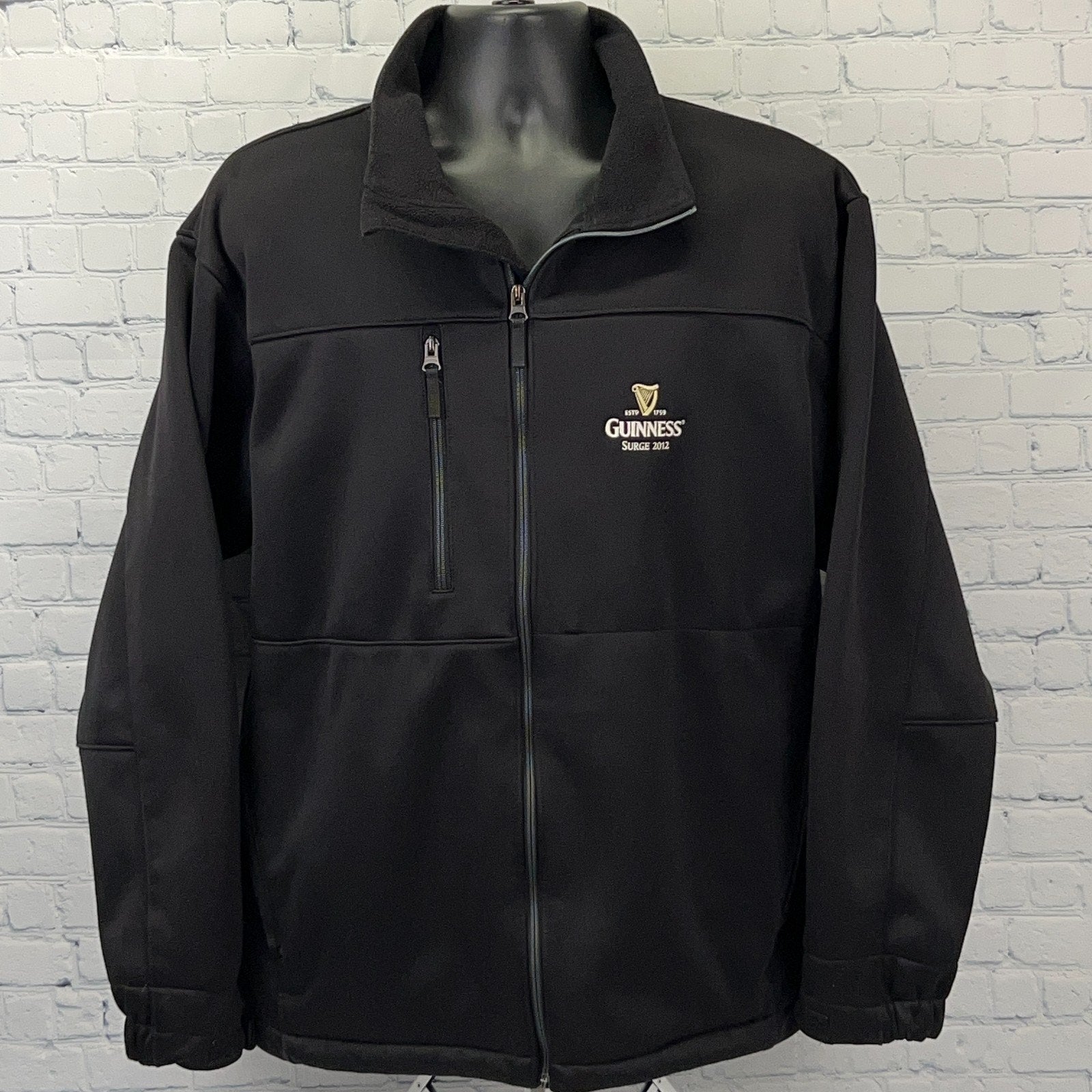 Black Antigua Guinness Jacket in Large with Front Zipper and Embroidered Logo