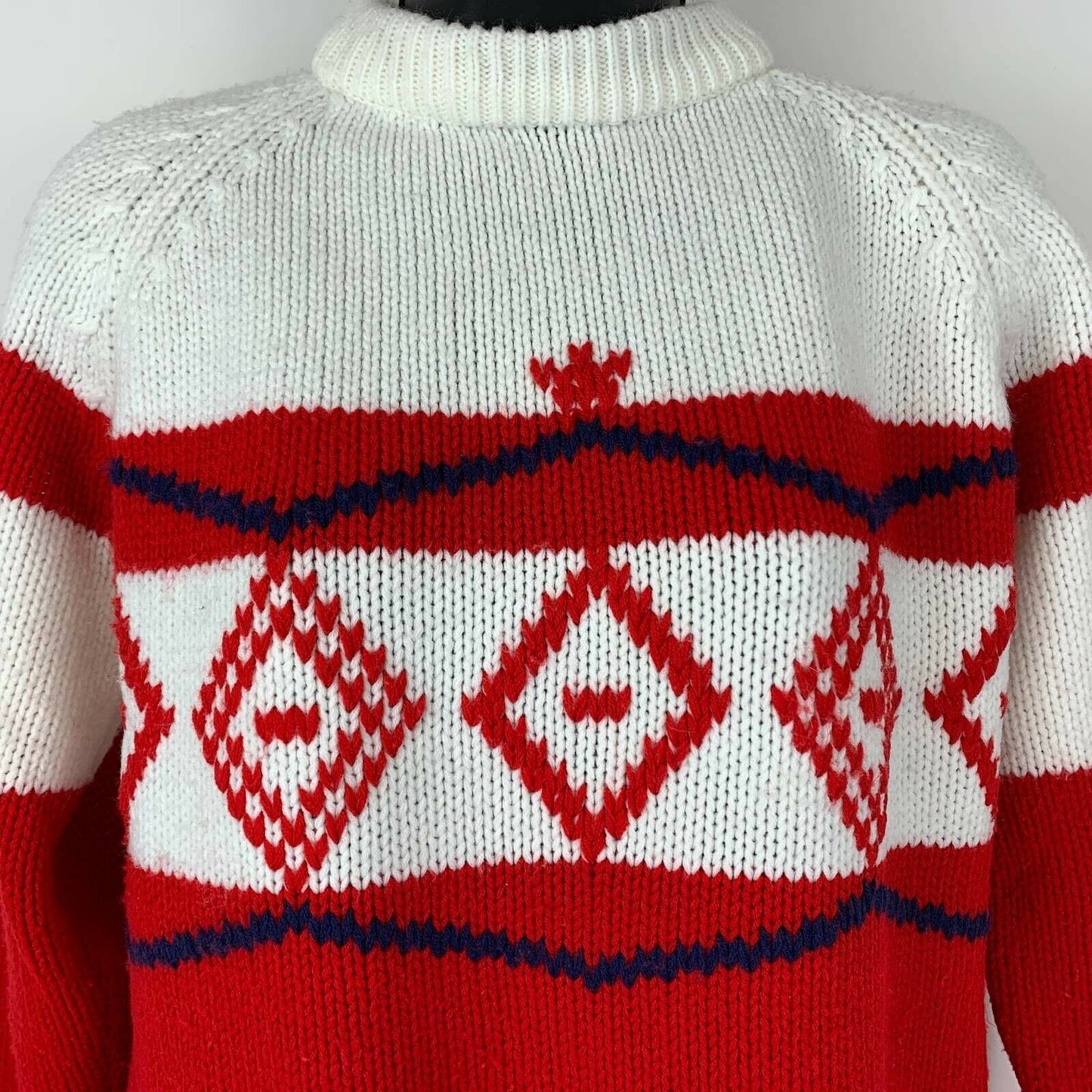 Vintage 60s 70s Miss Holly Sweater Womens Large Pullover Red White Geometric