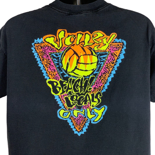 Vintage 90s Beach Volleyball T Shirt Surf Gear Black Single Stitch Mens L Large