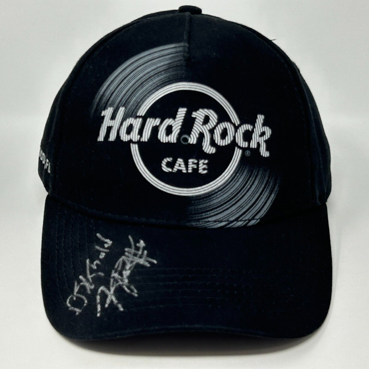 Black Hard Rock Cafe cap featuring DJ Khaled's signature and logo on the front view