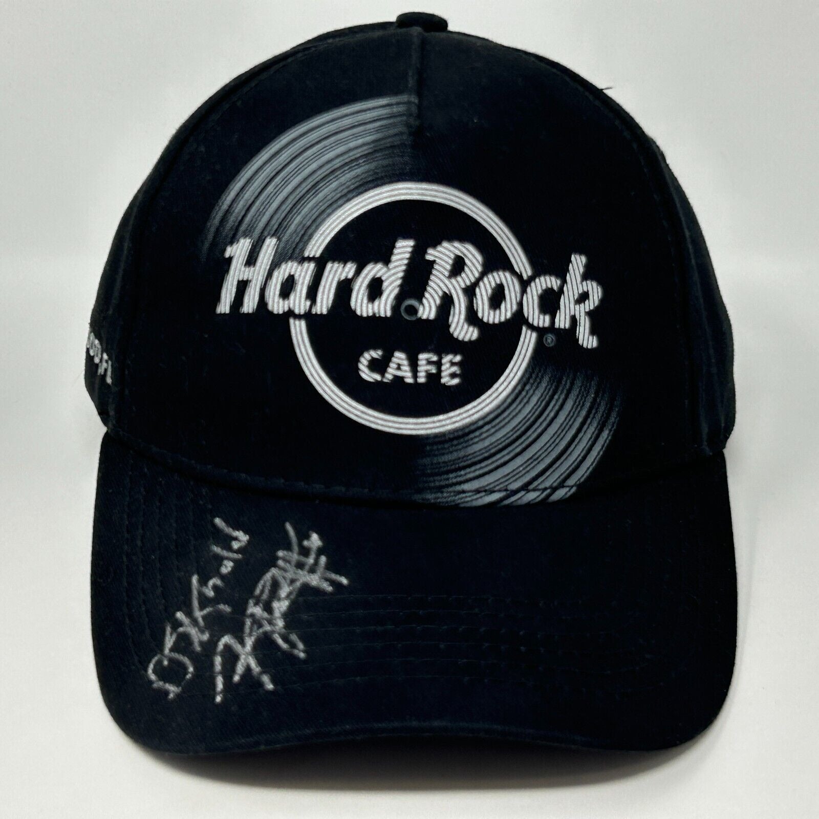 Black Hard Rock Cafe cap featuring DJ Khaled's signature and logo on the front view