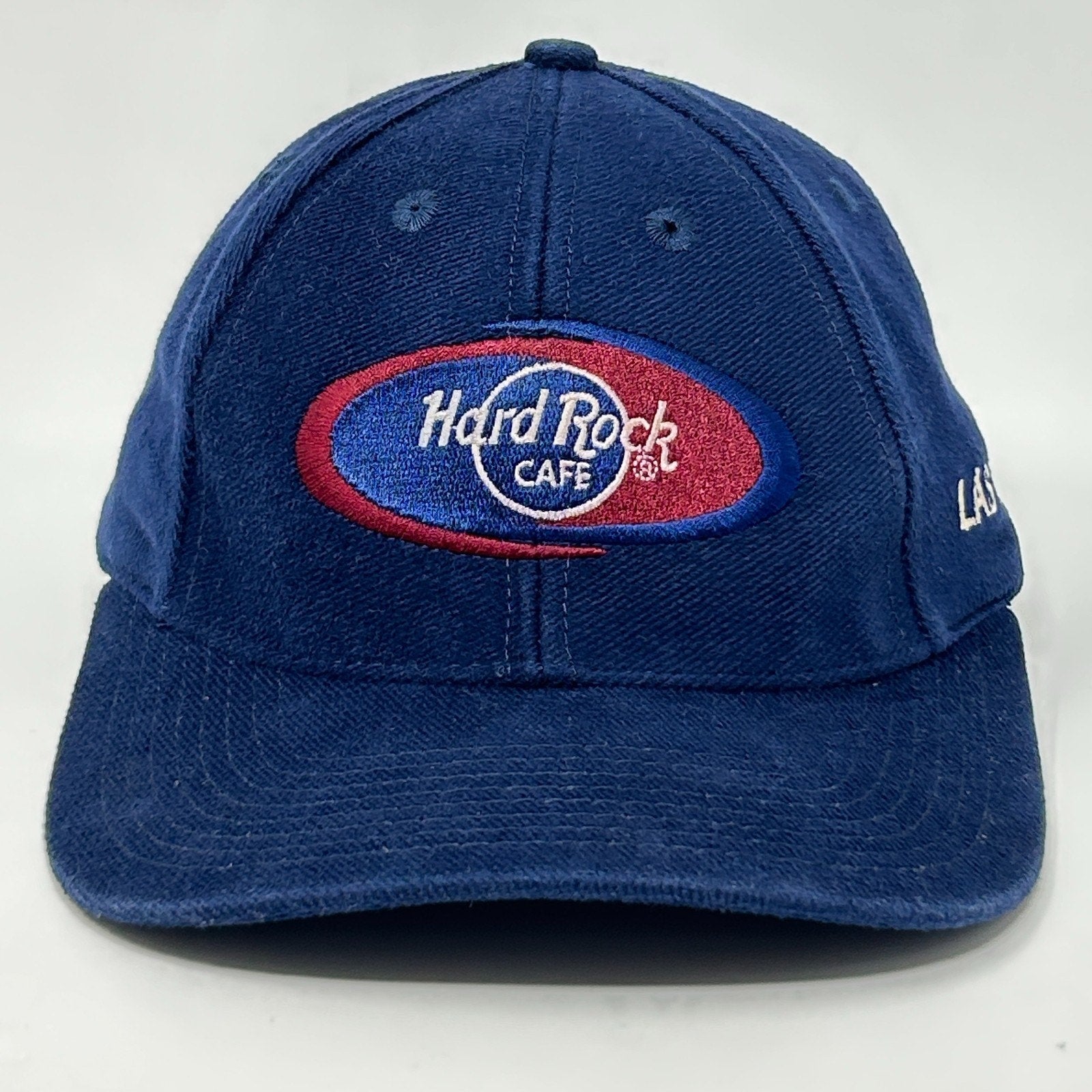 Navy blue Hard Rock Cafe Las Vegas cap with front logo and adjustable back strap