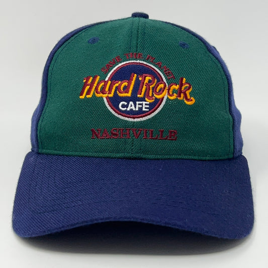 Hard Rock Cafe Vintage Snapback Hat Green and Navy Front View