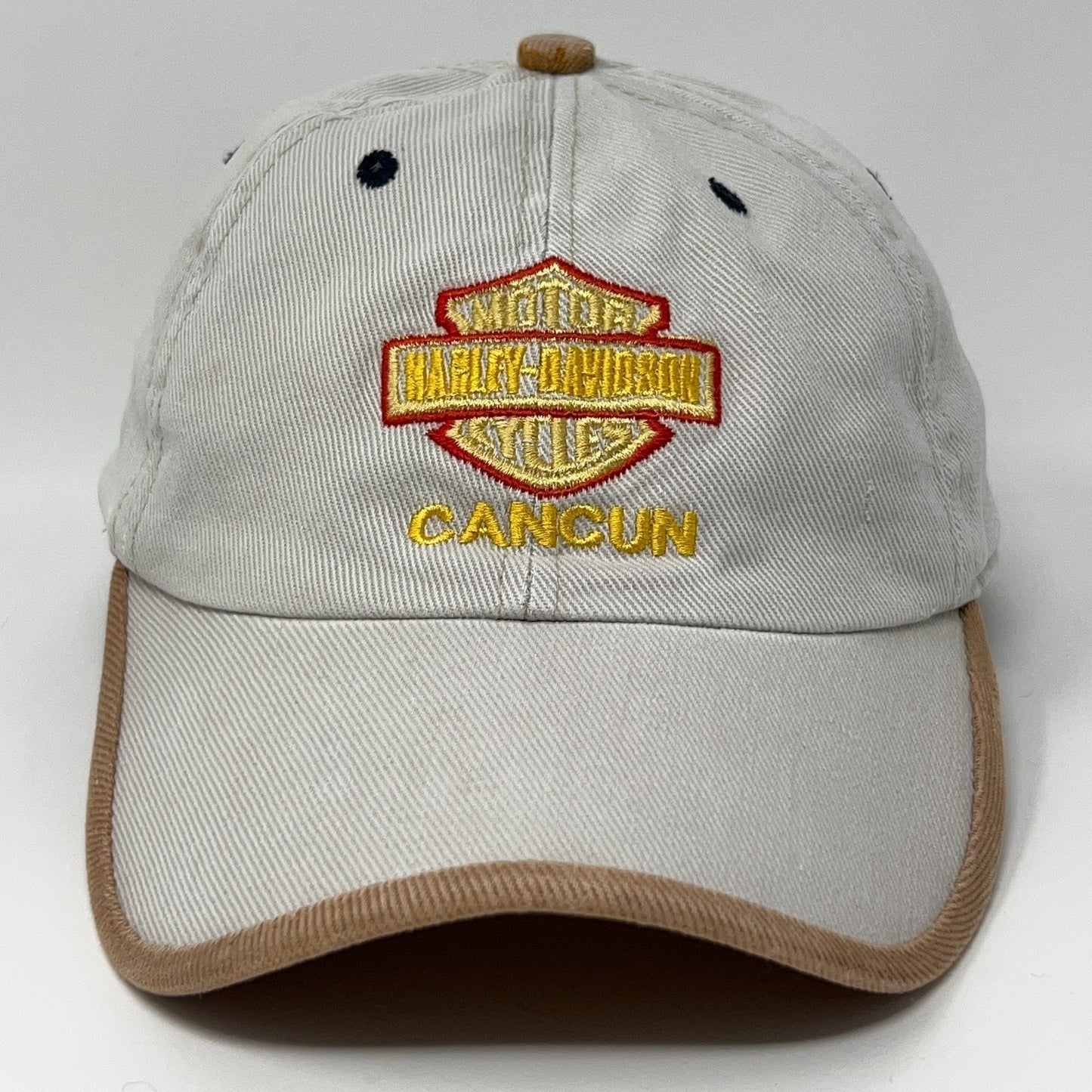 Harley Davidson Cancun Cap in Light Gray with Embroidered Logo and Tan Brim, Front View