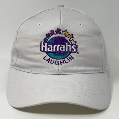 Vintage Harrahs Laughlin baseball cap in white with embroidered logo and stars