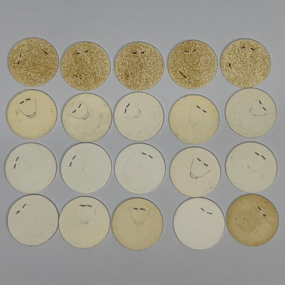 POG vintage pogs set with various colors and sizes displayed from the front