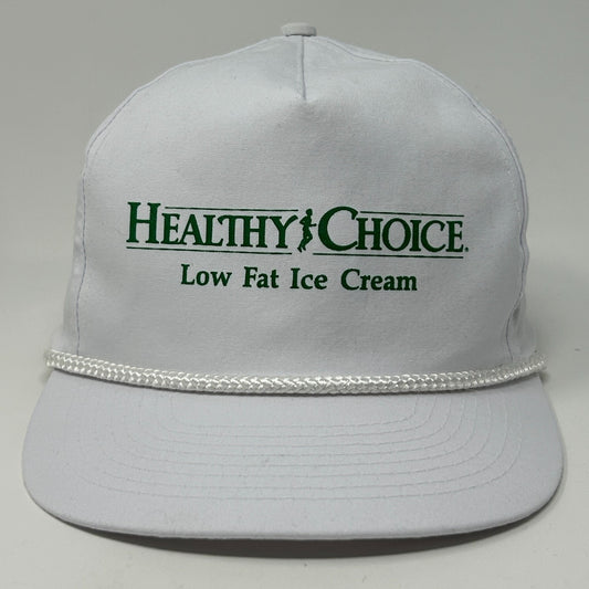 Front view of a gray Vintage Hat with Healthy Choice logo and rope detail for ice cream lovers