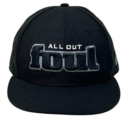 New Era black hat featuring All Out Foul embroidered logo at the front, perfect for Heffs Barbershop fans