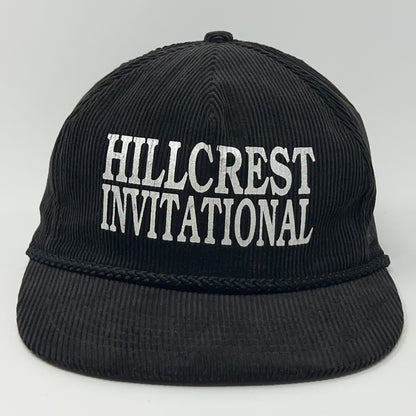 Vintage black cap featuring Hillcrest Invitational embroidered in bold silver letters