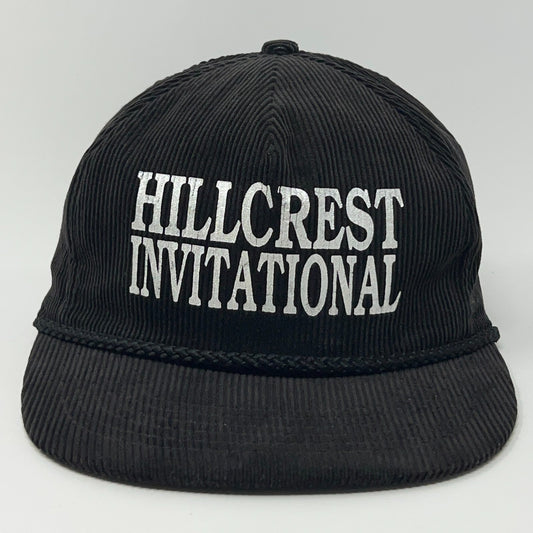 Vintage black cap featuring Hillcrest Invitational embroidered in bold silver letters