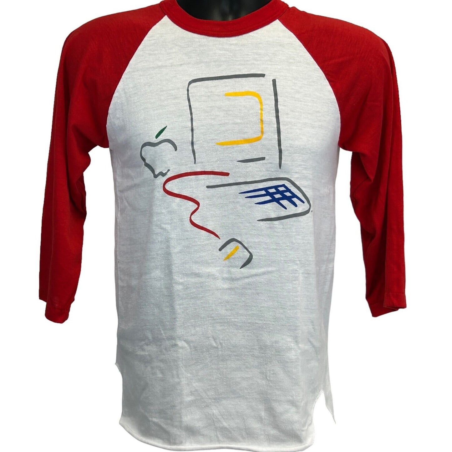 Vintage Apple Computers Raglan T Shirt Mens XS Picasso Macintosh 128K 80s Red