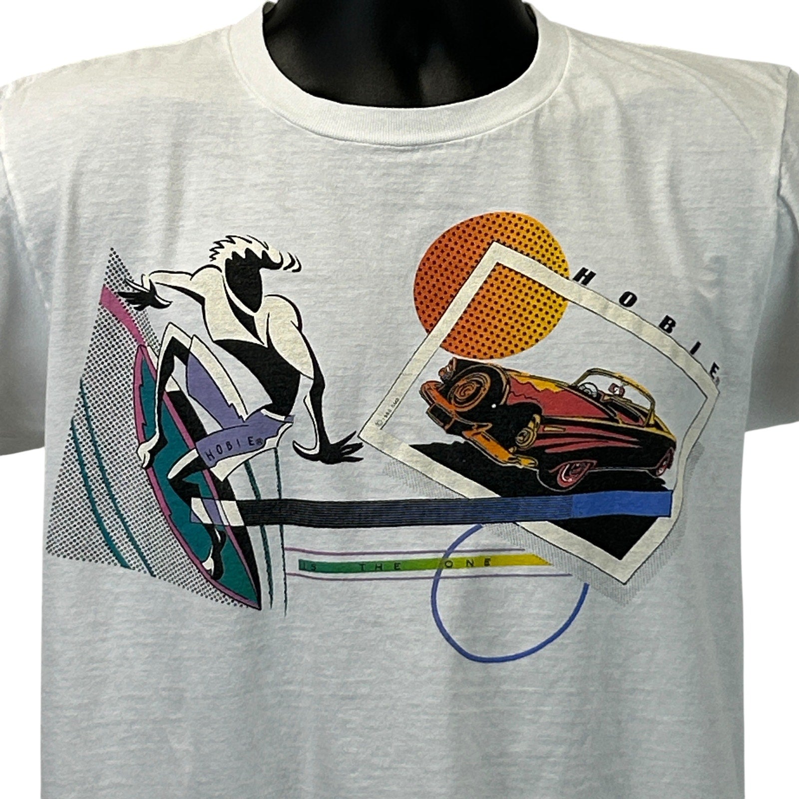 Hobie Graphic T-Shirt in Light Gray with Surf and Car Design, Front View, Size Medium