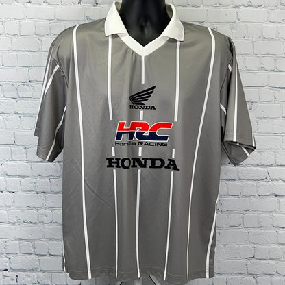Gray Honda Racing Jersey with white stripes, featuring Honda and HRC logos, front view, size large