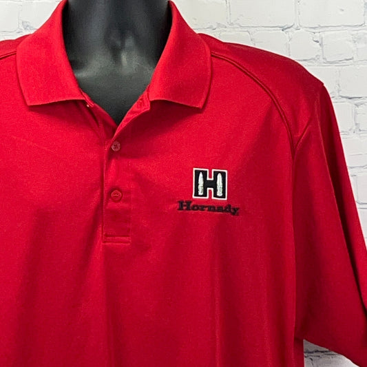 Red Extreme Polo Shirt with Hornady logo on the front, perfect for casual wear.