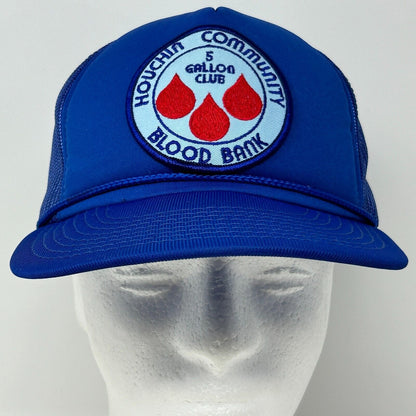 Blue Hanes Houchin Trucker Hat with front logo for blood bank community support
