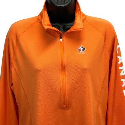 Orange Hudson's Bay Golf Canada Shirt in size medium with front half-zip and Canada logo detail