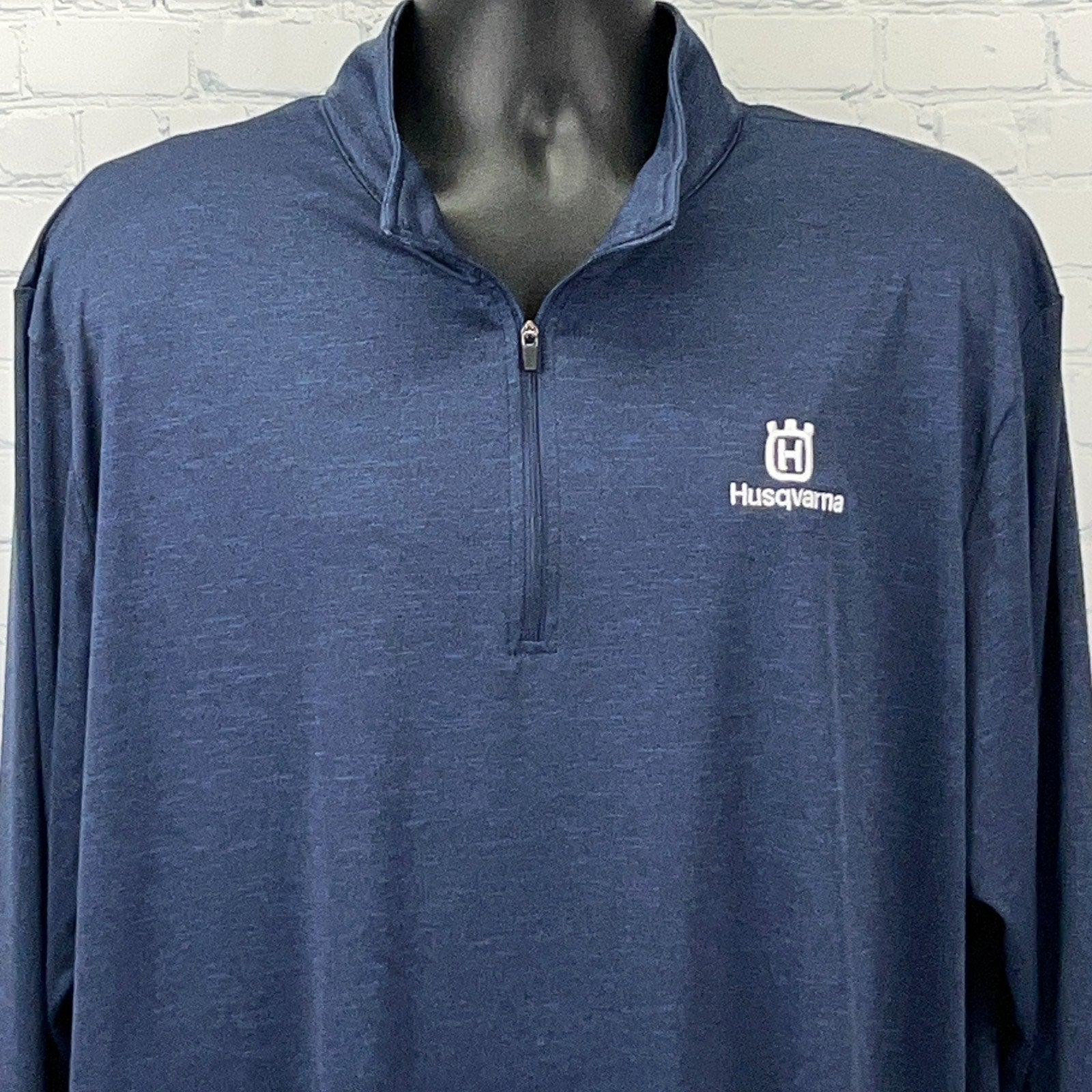 Navy Husqvarna Long Sleeve Quarter-Zip Pullover with Logo on Chest, Front View