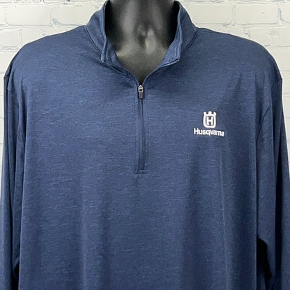 Navy Husqvarna Long Sleeve Quarter-Zip Pullover with Logo on Chest, Front View