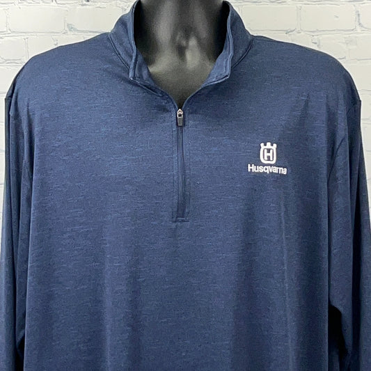 Navy Husqvarna Long Sleeve Quarter-Zip Pullover with Logo on Chest, Front View