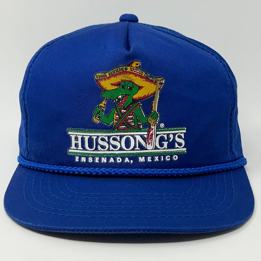 YoungAn Hussong's Ensenada Mexico blue hat with unique embroidered green lizard and vintage design